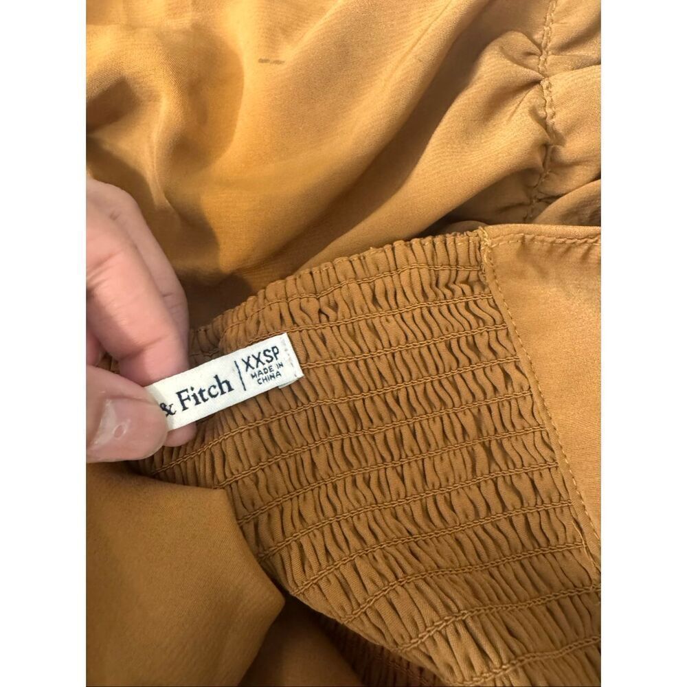 Abercrombie & Fitch Brown Ruched Mini Dress Puff Sleeve Bodycon Dress XXSP - Picture 7 of 7